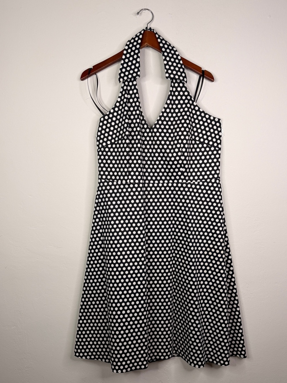 Spense Black White Polka Dot Halter Dress Size 14 Retro Pinup Fit Flare
